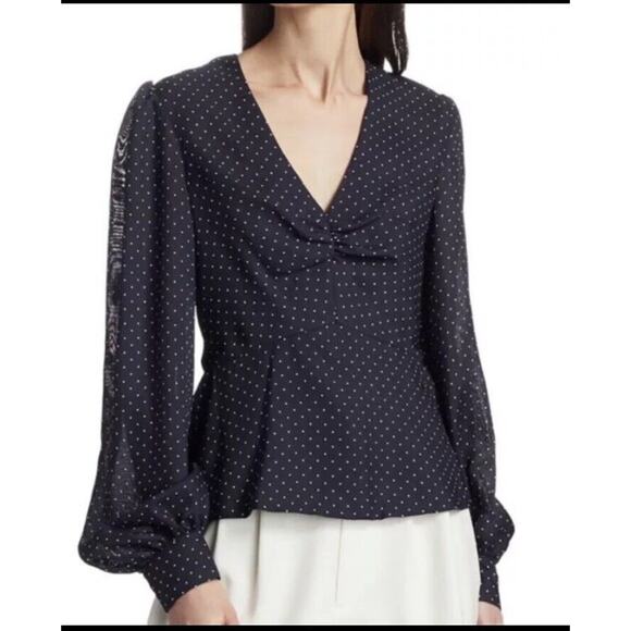 Alexis Avani Polka Dot Peplum Top NEW Size Large Navy $365 - Picture 2 of 10